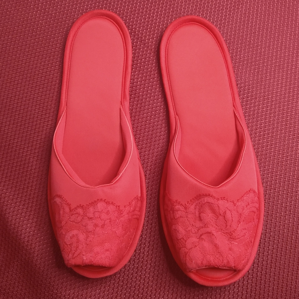 Vintage Red Lace Slippers